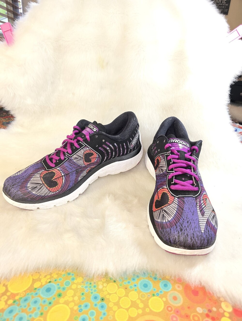 Brooks Pure Flow 6 Purple/Black Peacock Feather Patterned Women's Running Shoes - Picture 4 of 10
